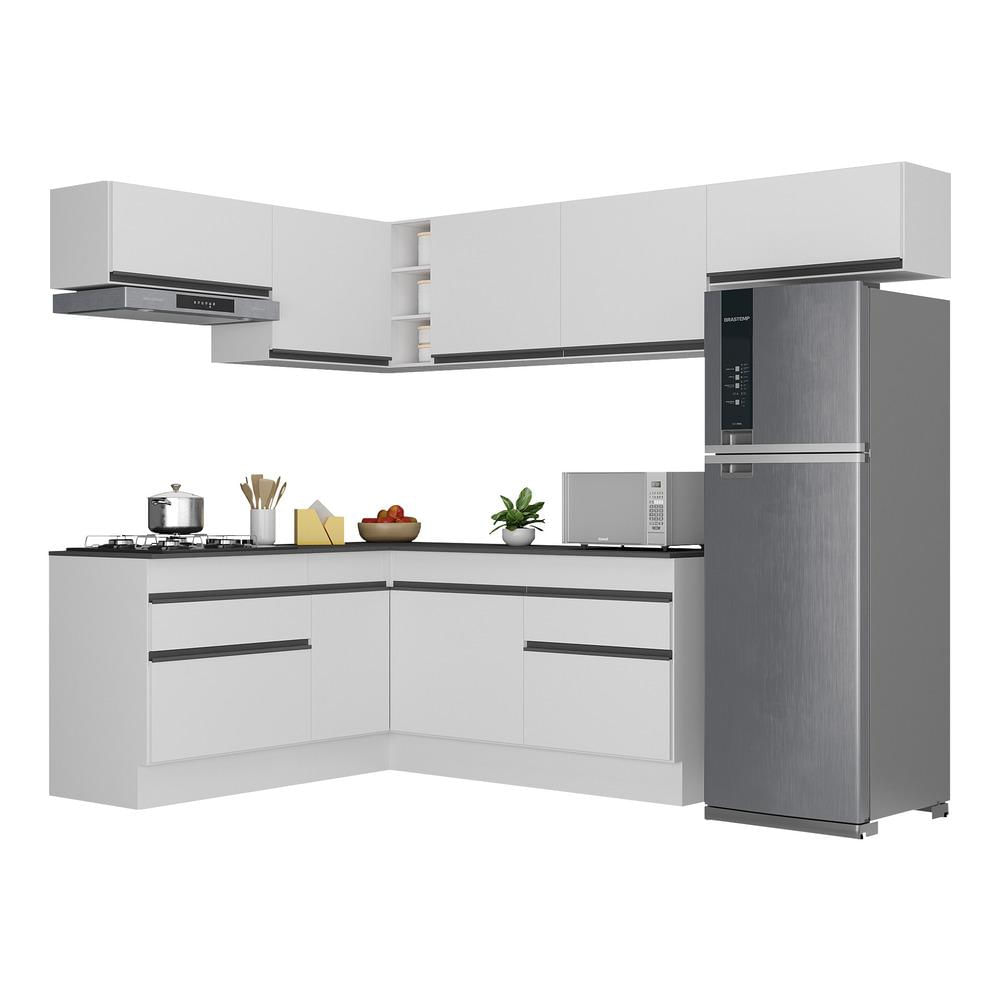 Armário de Cozinha Completa de Canto com Rodapé Veneza Multimóveis MP2104.964 Branco/Preto