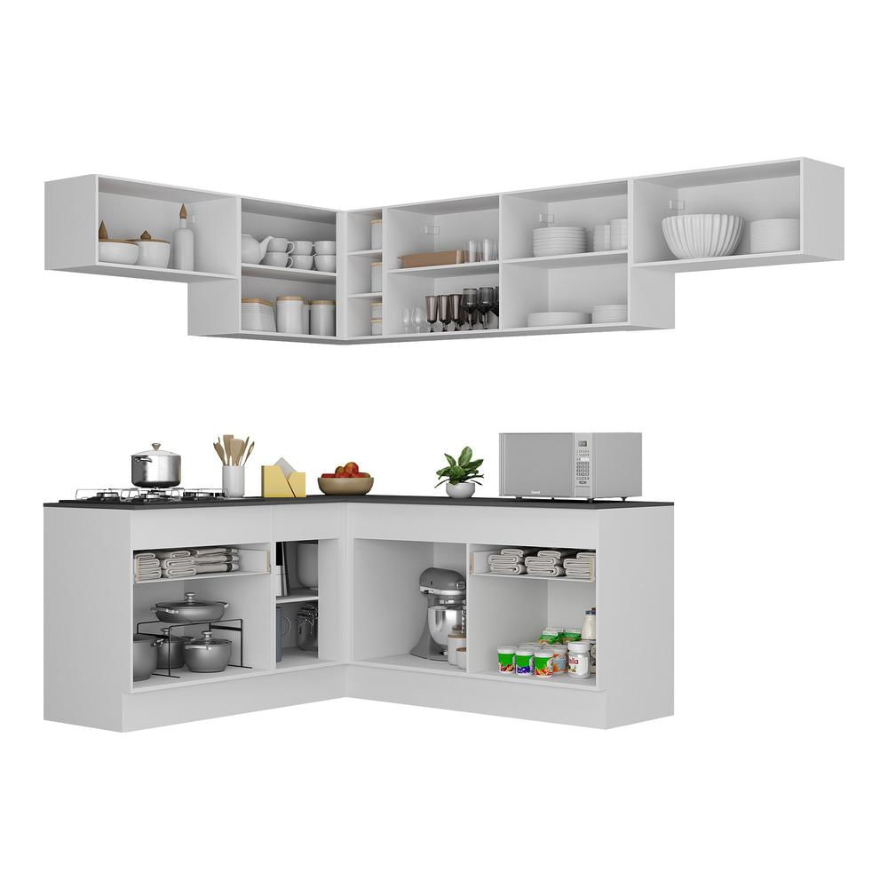 Armário de Cozinha Completa de Canto com Rodapé Veneza Multimóveis MP2104.964 Branco/Preto