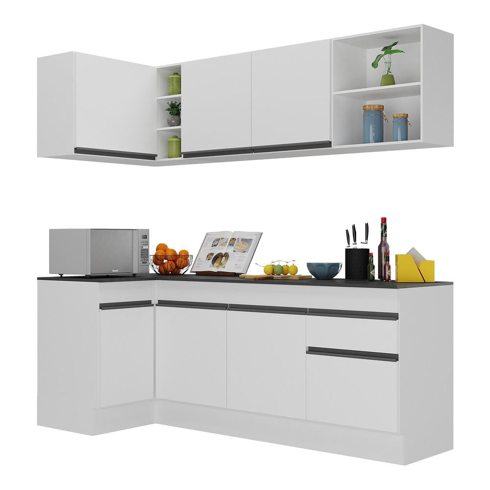 Armário de Cozinha Compacta de Canto com Rodapé Veneza Multimóveis MP2093.964 Branco/Preto