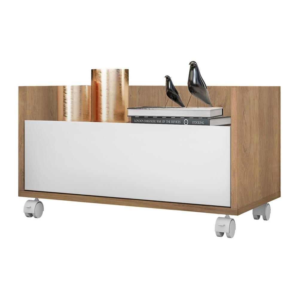 Mesa de Cabeceira 80 cm c/ Rodízios Multimóveis Rustic/Branco