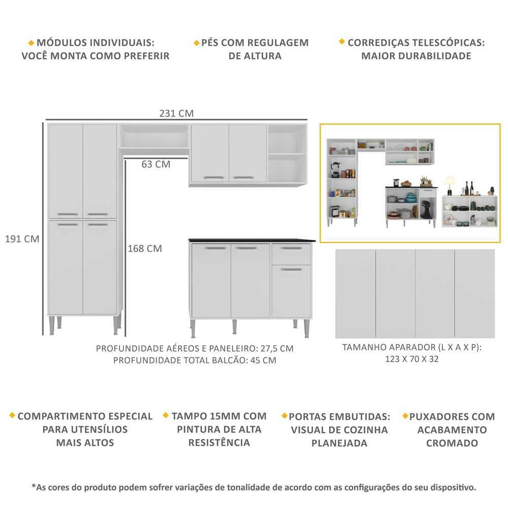 Armário de Cozinha Completa com Buffet/Aparador Siena Multimóveis MP2041 Branca