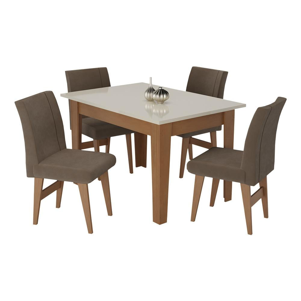 Conjunto Mesa de Jantar 120 cm com 4 Cadeiras Tokio Multimóveis EX1004 Madeirado/Off White/Castor