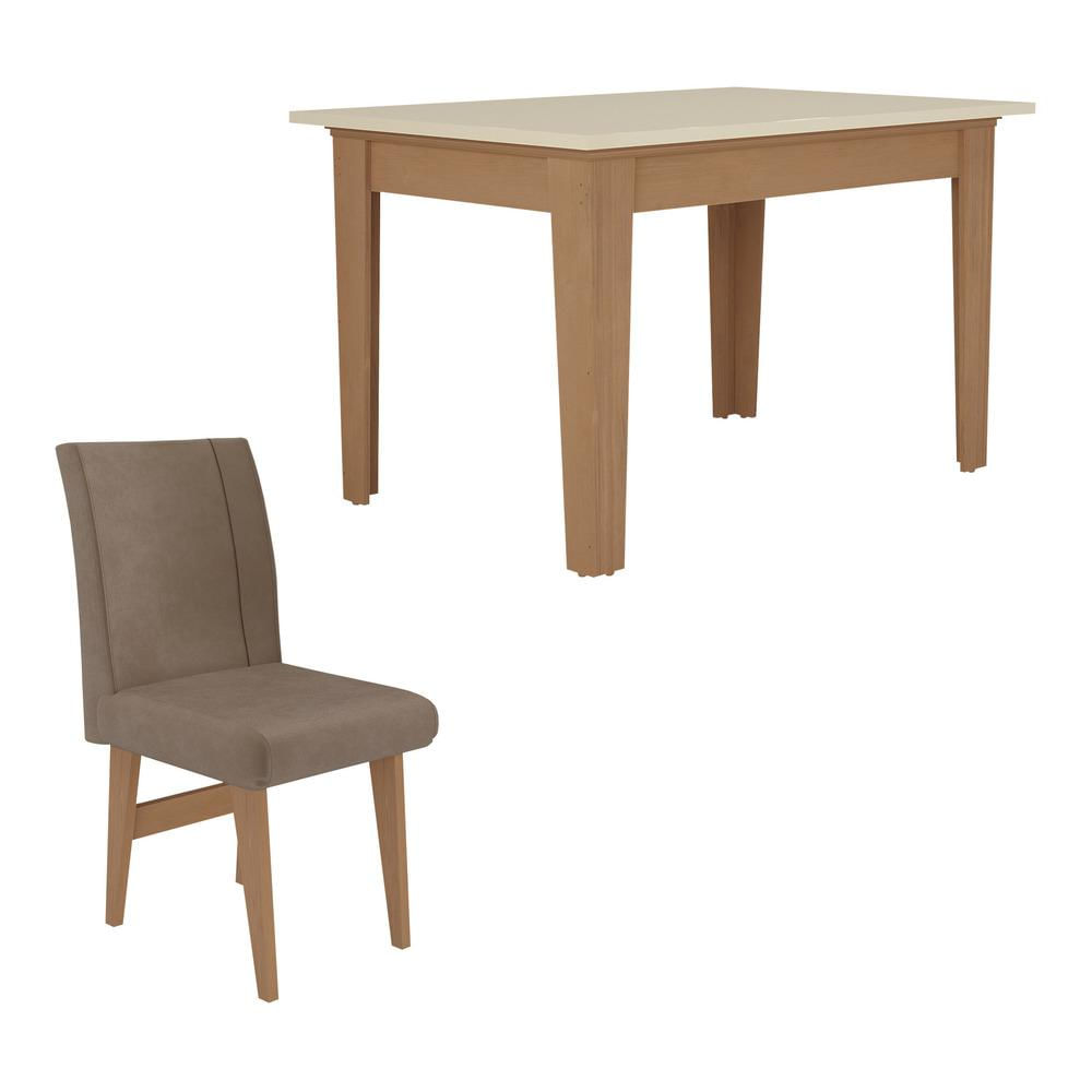 Conjunto Mesa de Jantar 120 cm com 4 Cadeiras Tokio Multimóveis EX1004 Madeirado/Off White/Castor