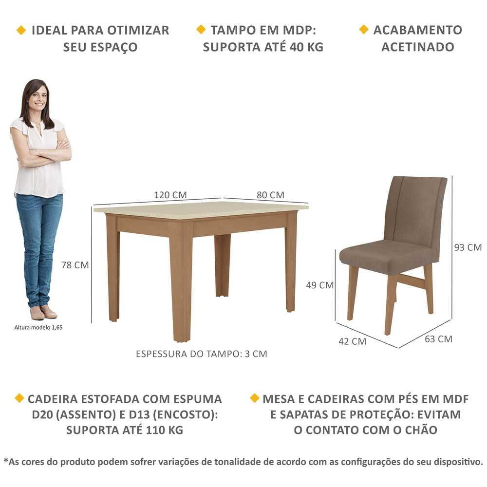 Conjunto Mesa de Jantar 120 cm com 4 Cadeiras Tokio Multimóveis EX1004 Madeirado/Off White/Castor