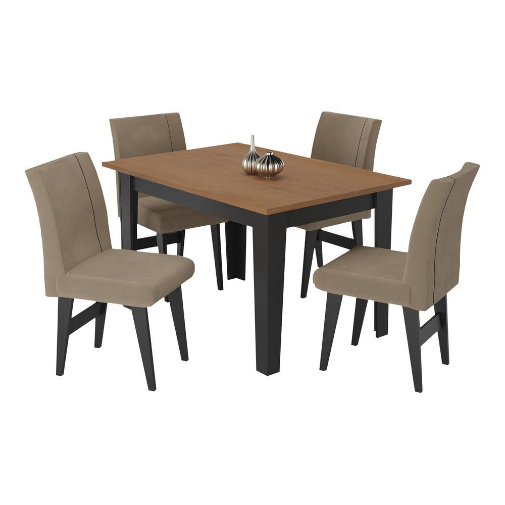 Conjunto Mesa de Jantar 120 cm com 4 Cadeiras Tokio Multimóveis EX1004 Preto/Madeirado/Mascavo