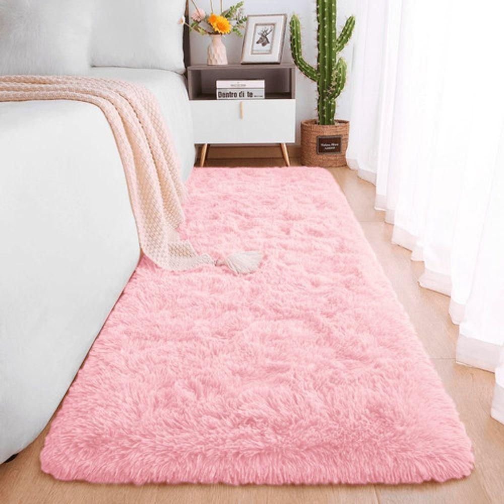 Passadeira Quarto Felpudo Peludo Rosa Bebe 60 X 180 Cm