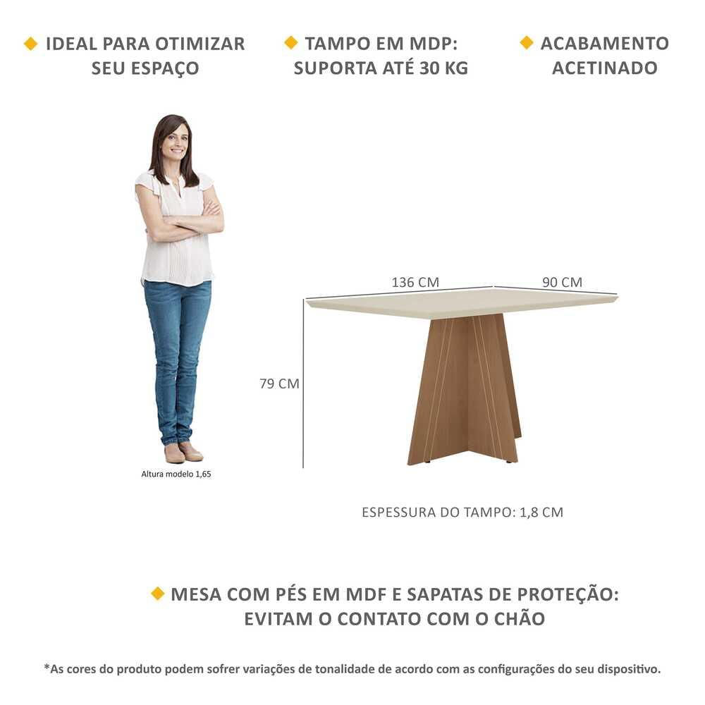 Mesa de Jantar 136 cm Denver Multimóveis EX2001 Madeirada/Off White