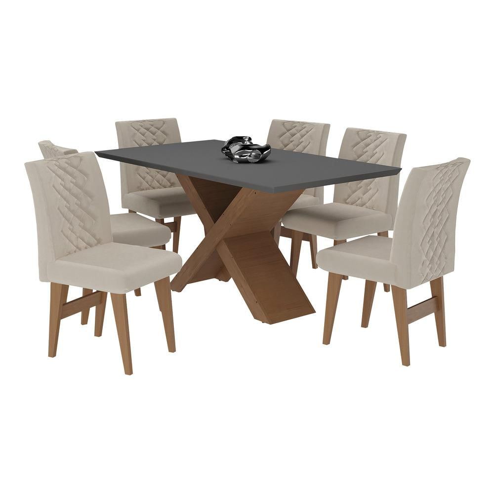 Conjunto Mesa de Jantar 160 cm com 6 cadeiras Moscou Multimóveis EX1009 Madeirado/Grafite/Bege