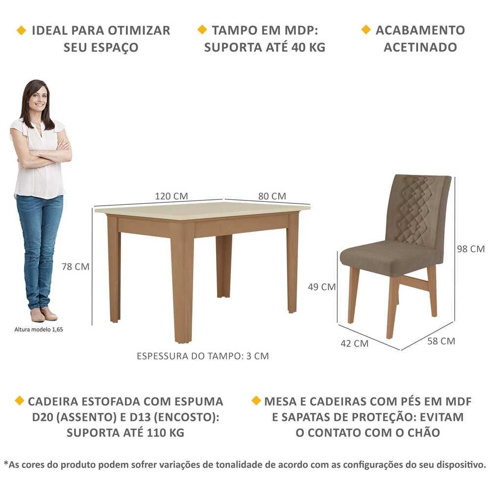 Conjunto Mesa de Jantar 120 cm com 4 cadeiras Rio Multimóveis EX1005 Madeirado/Off White/Castor