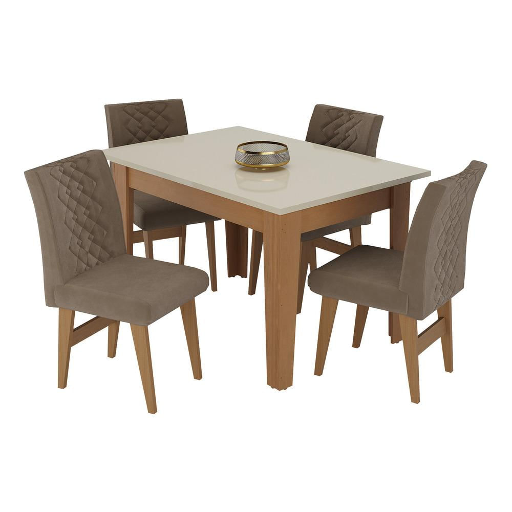 Conjunto Mesa de Jantar 120 cm com 4 cadeiras Rio Multimóveis EX1005 Madeirado/Off White/Castor