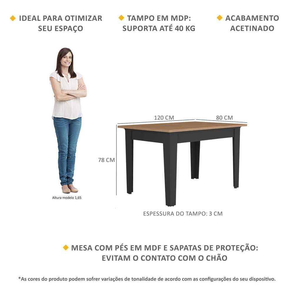 Mesa de Jantar 120 cm Tokio Multimóveis EX2000 Preta/Madeirada