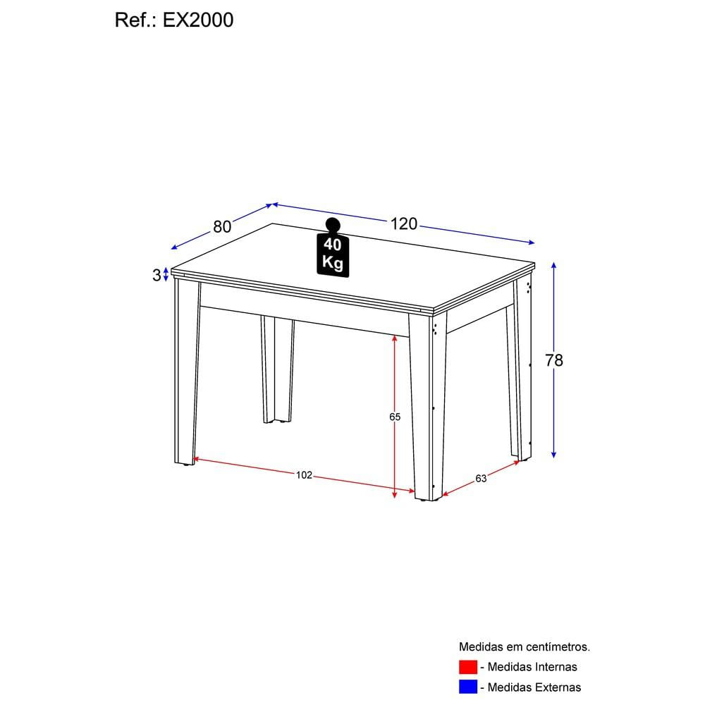 Mesa de Jantar 120 cm Tokio Multimóveis EX2000 Madeirada/Off White