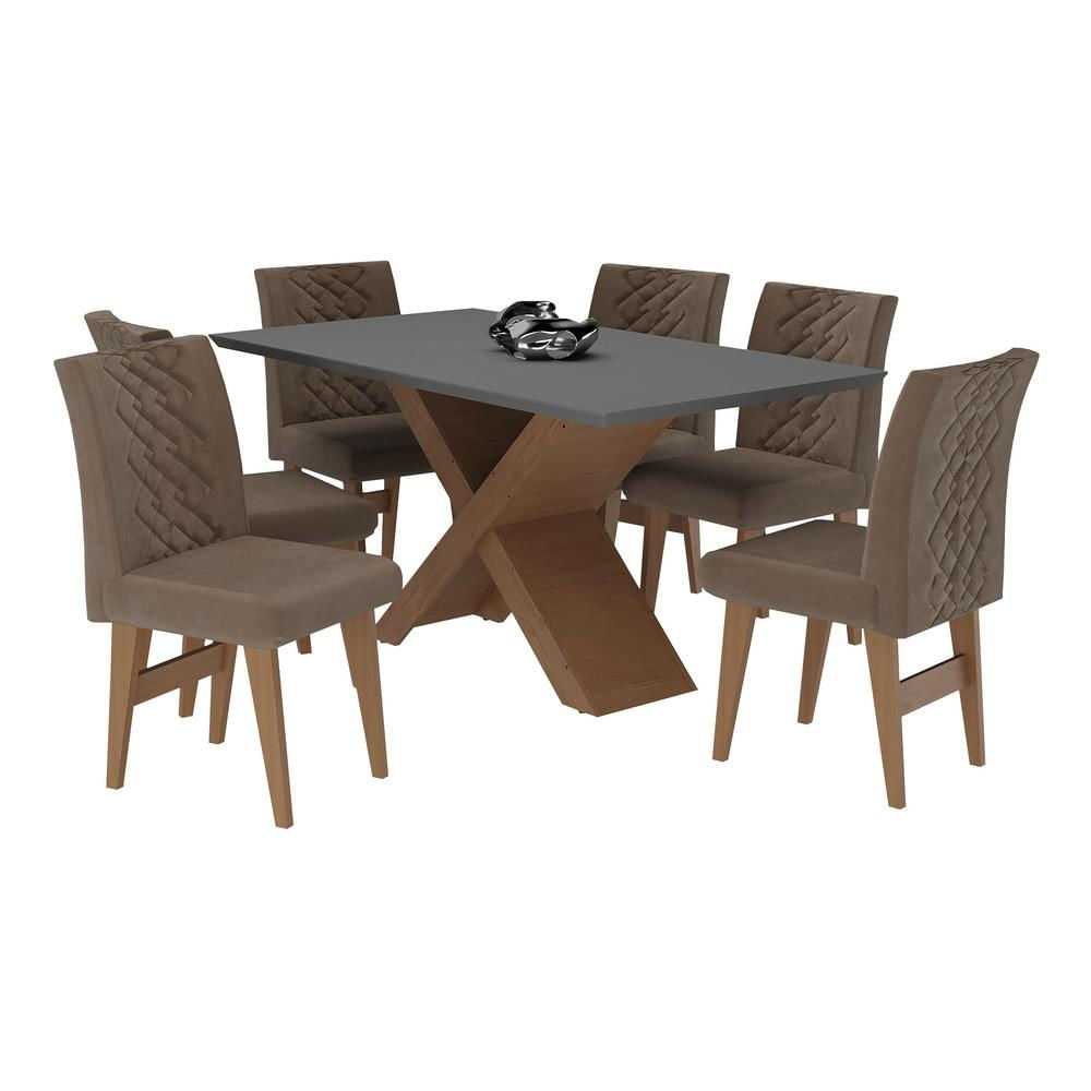 Conjunto Mesa de Jantar 160 cm com 6 cadeiras Moscou Multimóveis EX1009 Madeirado/Grafite/Castor