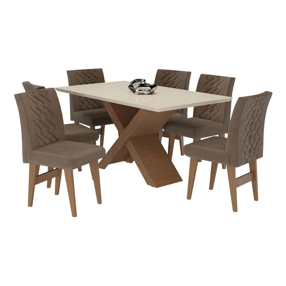 Conjunto Mesa de Jantar 160 cm com 6 cadeiras Moscou Multimóveis EX1009 Madeirado/Off White/Castor