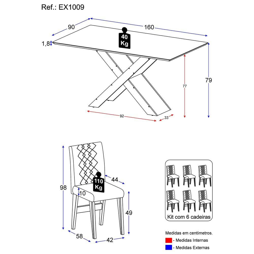 Conjunto Mesa de Jantar 160 cm com 6 cadeiras Moscou Multimóveis EX1009 Madeirado/Off White/Castor