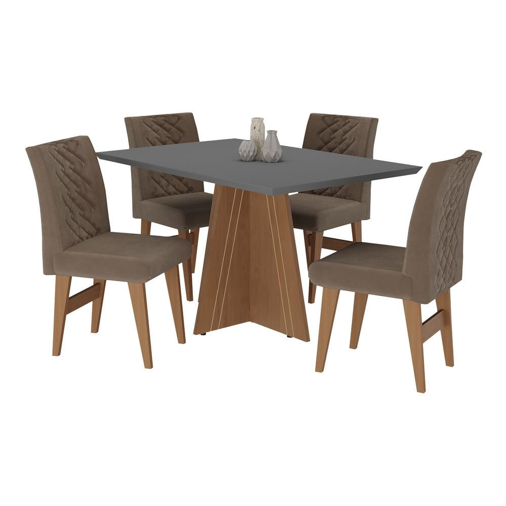 Conjunto Mesa de Jantar 136 cm com 4 cadeiras Marselha Multimóveis EX1007 Madeirado/Grafite/Castor