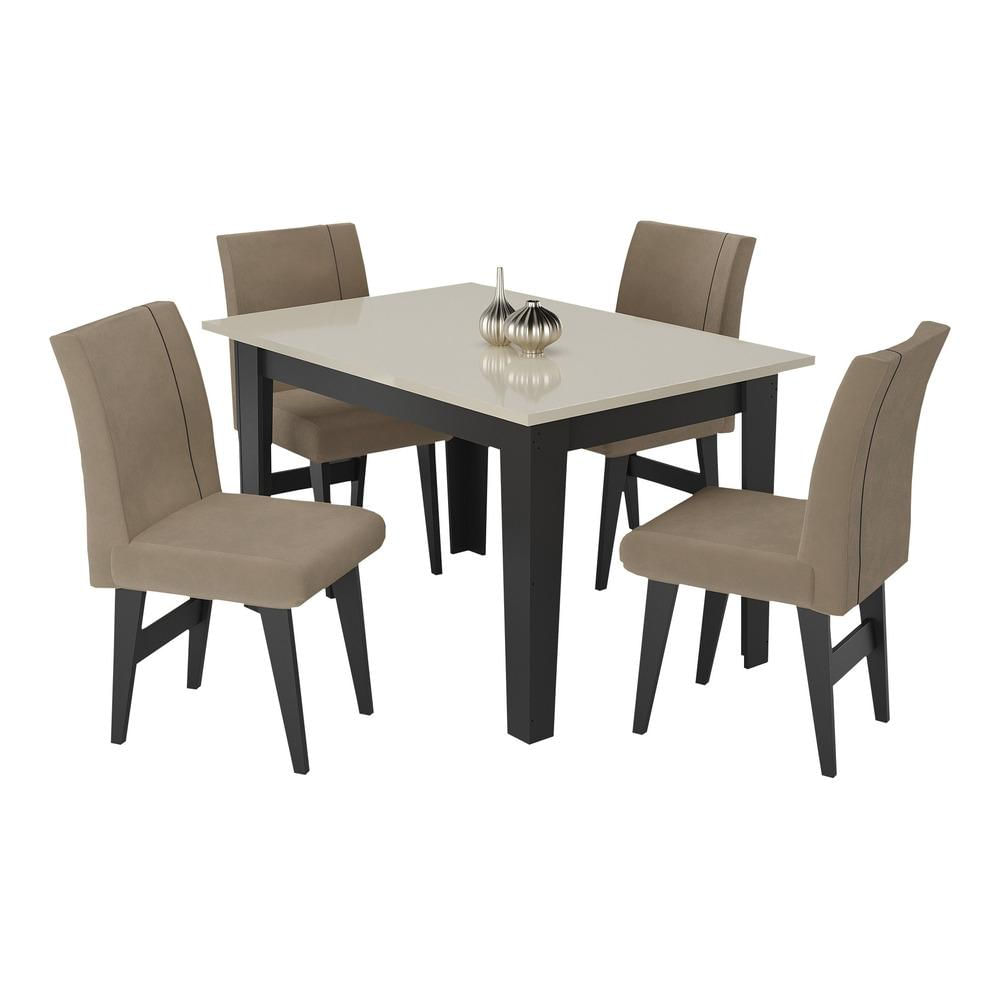 Conjunto Mesa de Jantar 120 cm com 4 Cadeiras Tokio Multimóveis EX1004 Preto/Off White/Mascavo