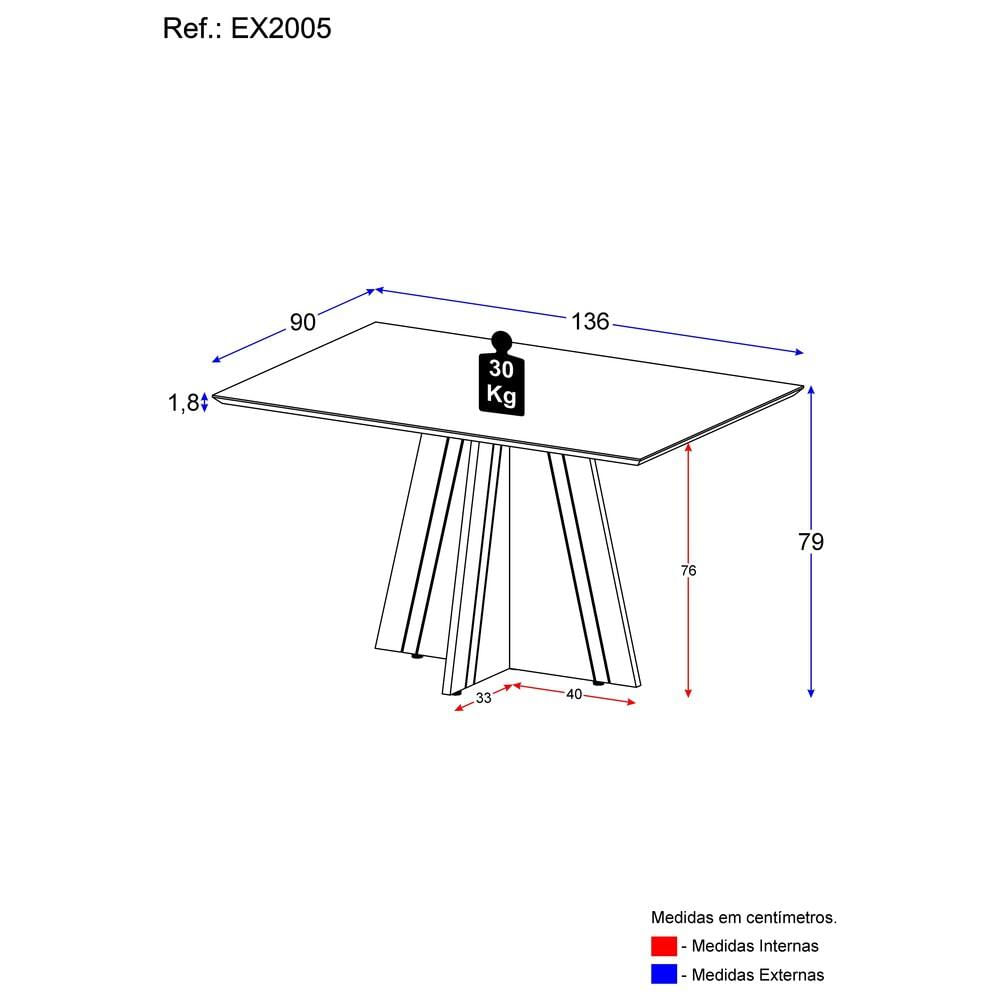 Mesa de Jantar 136 cm Marselha Multimóveis EX2005 Madeirada/Preta