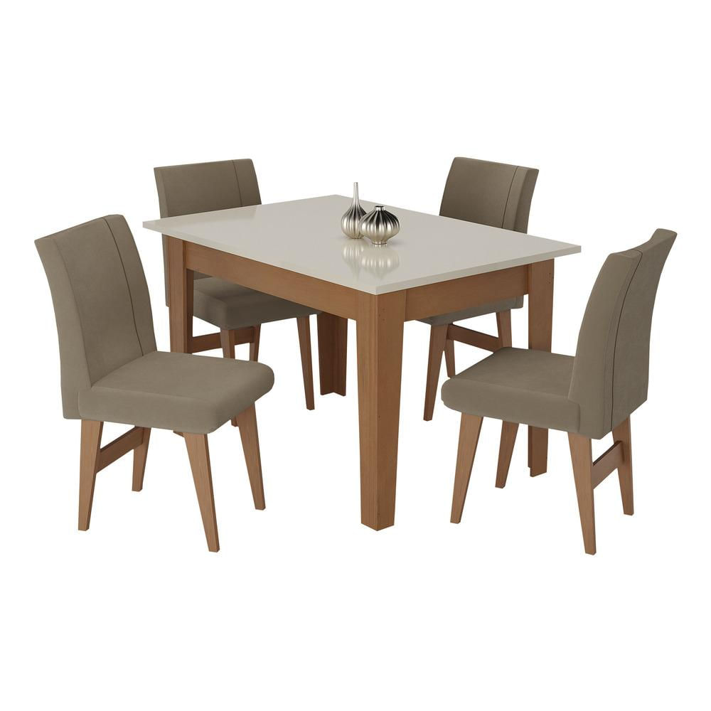 Conjunto Mesa de Jantar 120 cm com 4 Cadeiras Tokio Multimóveis EX1004 Madeirado/Off White/Mascavo