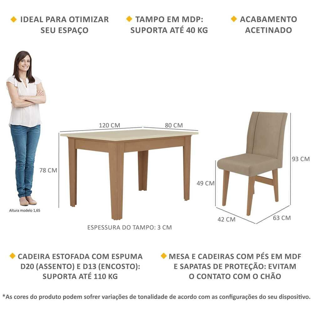 Conjunto Mesa de Jantar 120 cm com 4 Cadeiras Tokio Multimóveis EX1004 Madeirado/Off White/Mascavo