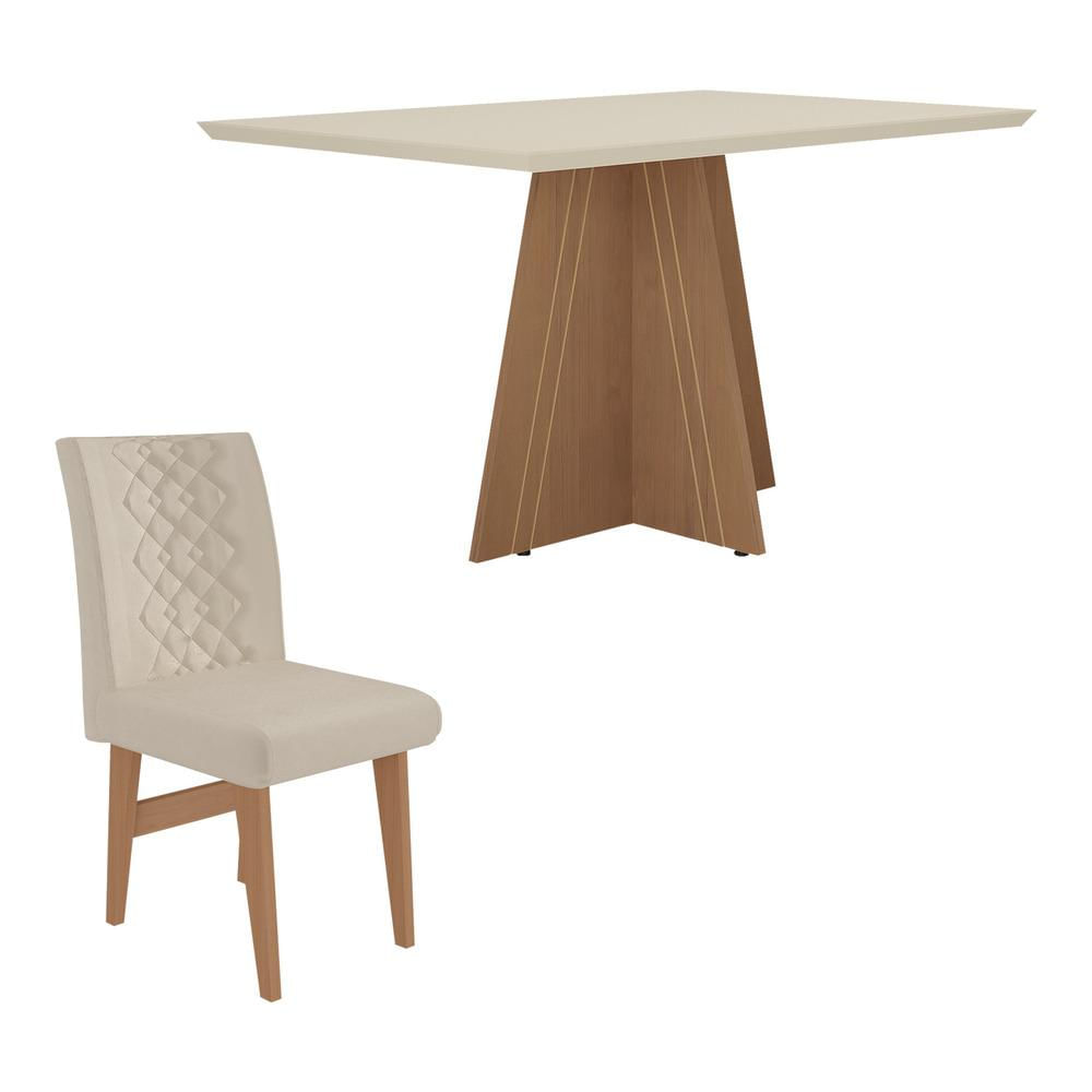 Conjunto Mesa de Jantar 136 cm com 4 cadeiras Marselha Multimóveis EX1007 Madeirado/Off White/Bege