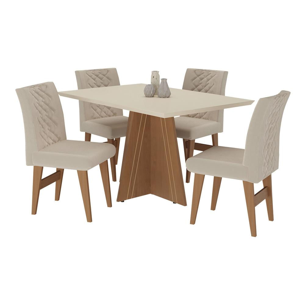 Conjunto Mesa de Jantar 136 cm com 4 cadeiras Marselha Multimóveis EX1007 Madeirado/Off White/Bege