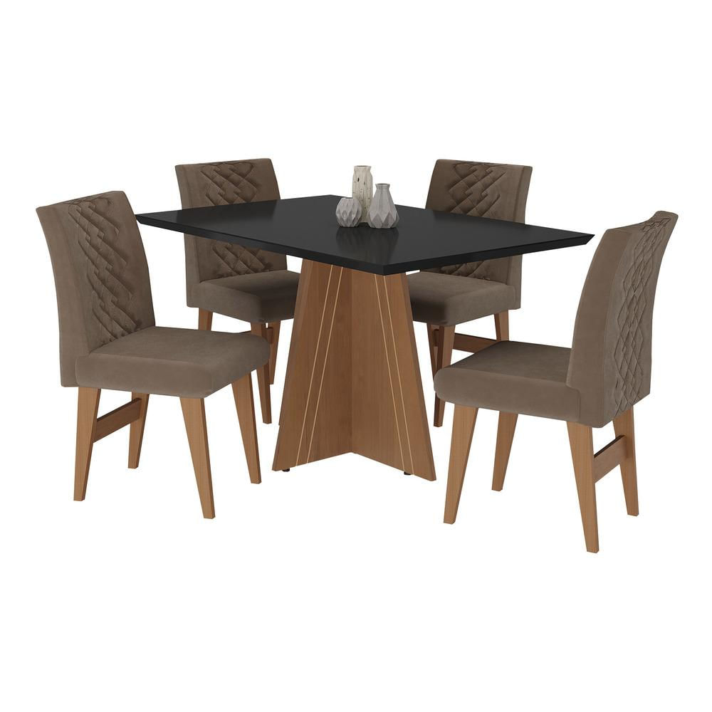 Conjunto Mesa de Jantar 136 cm com 4 cadeiras Marselha Multimóveis EX1007 Madeirado/Preto/Castor