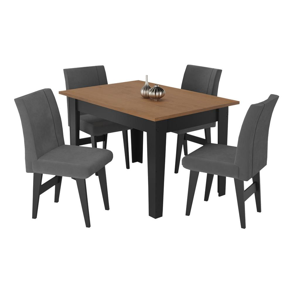 Conjunto Mesa de Jantar 120 cm com 4 Cadeiras Tokio Multimóveis EX1004 Preto/Madeirado/Grafite