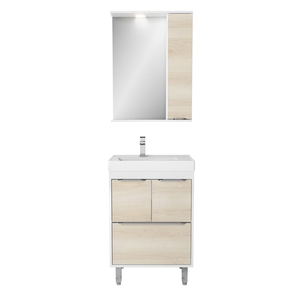 Gabinete Banheiro com Cuba e Espelheira Multimóveis CR10060 Branco/Legno Crema