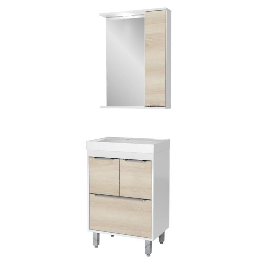 Gabinete Banheiro com Cuba e Espelheira Multimóveis CR10060 Branco/Legno Crema