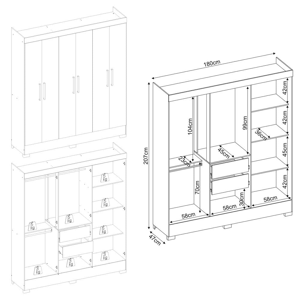 Guarda-Roupas Casal 6 Portas 2 Gavetas Multimóveis CR35188 Branco