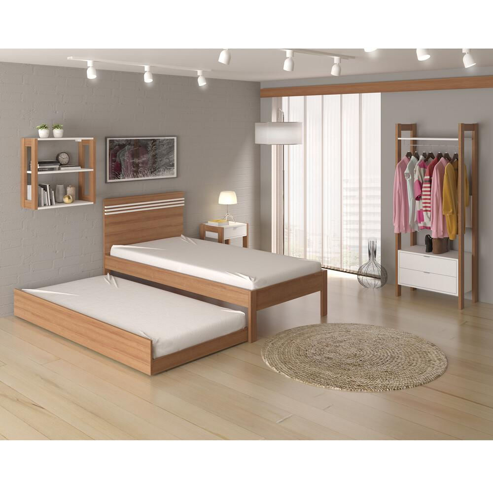 Cama de Solteiro Auxiliar para Colchão 88 x 188 cm Multimóveis CR35012 Amendoa