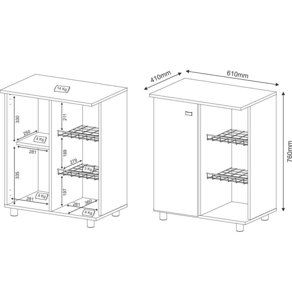 Balcão Fruteira Multiuso com 1 Porta Multimóveis CR20000 Branco