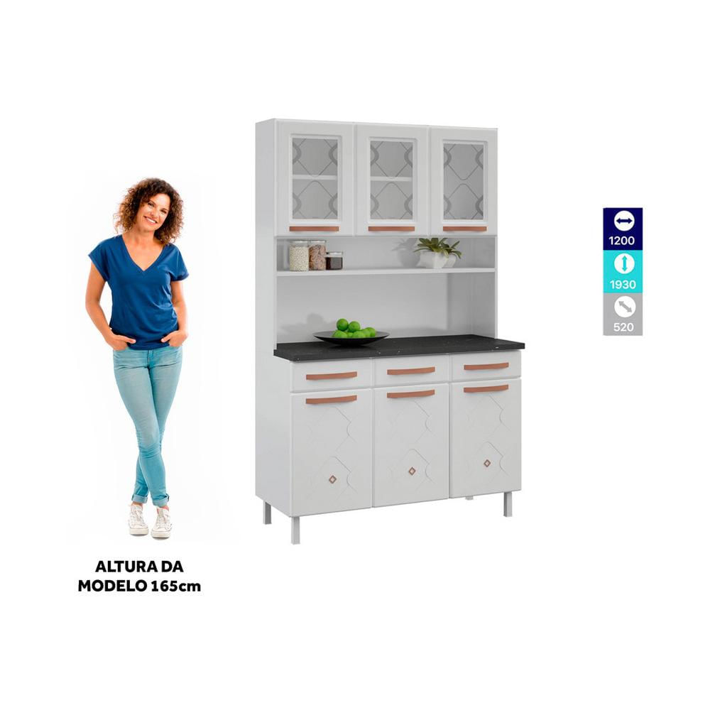 Armário de Cozinha de Aço Kit Triplo 120cm Regina Multimóveis CR6129 Branco