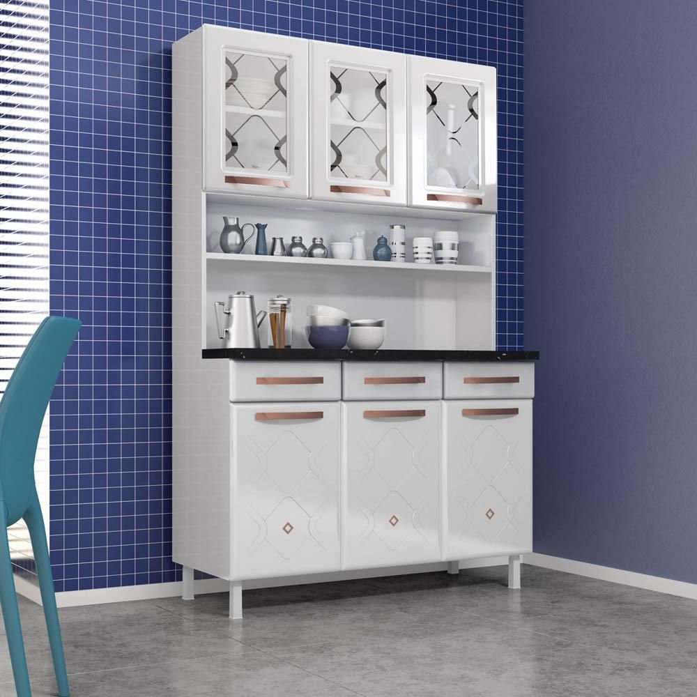 Armário de Cozinha de Aço Kit Triplo 120cm Regina Multimóveis CR6129 Branco