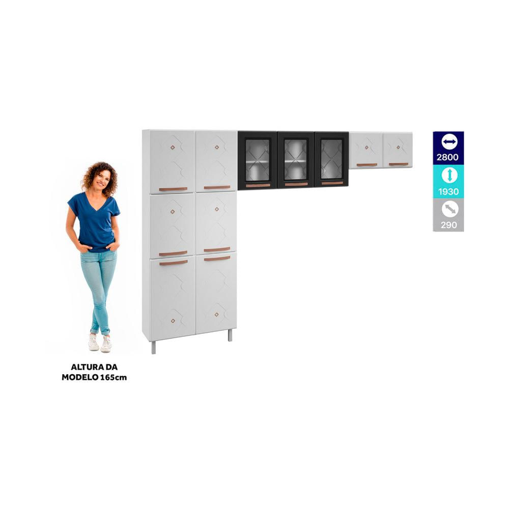 Armário de Cozinha de Aço Compacta 3 Peças Regina Multimóveis Glass CR6135 Branco/Preto