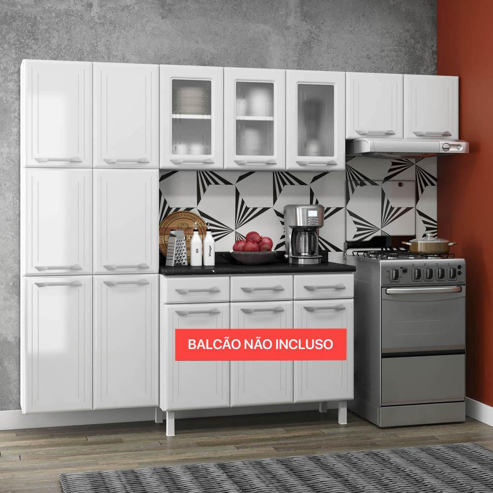 Armário de Cozinha de Aço Compacta 3 Peças Rose Multimóveis CR6101 Branco