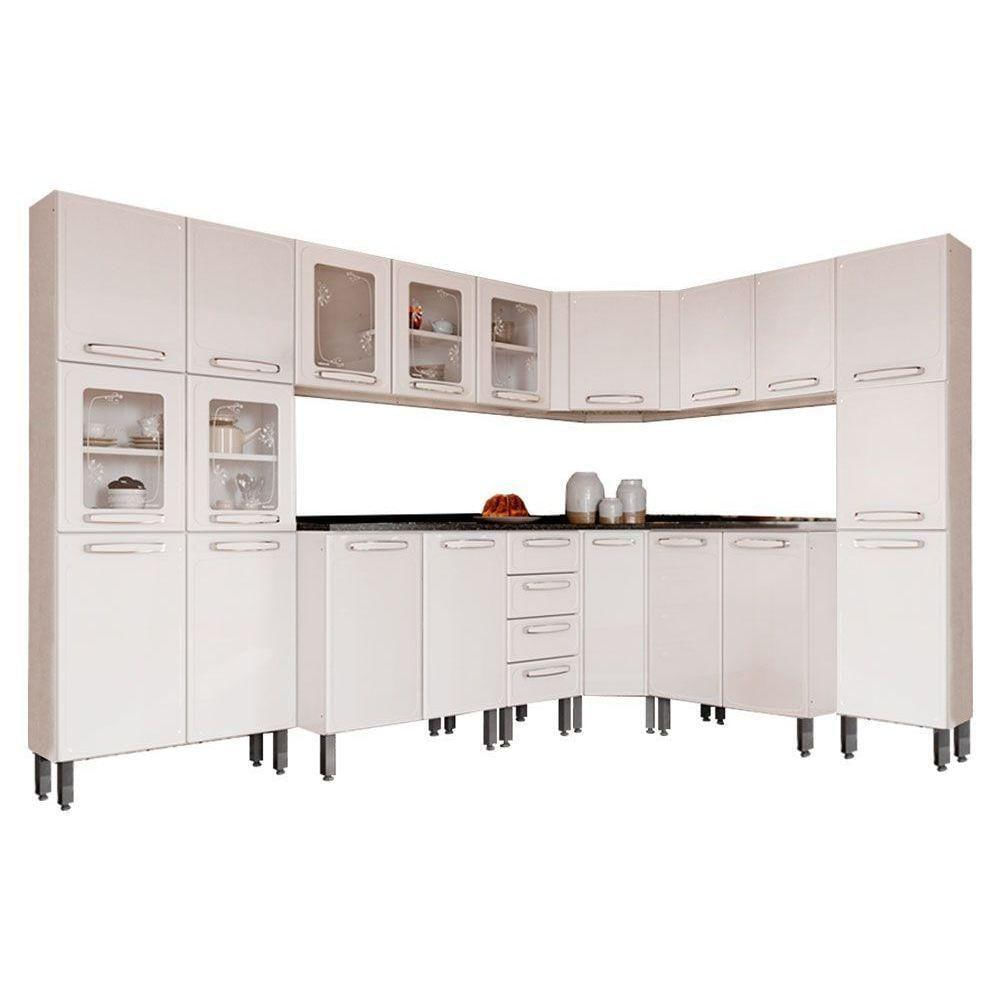 Cozinha Modulada Completa Evidence 8 Peças (3 Armários + 3 Balcões + 2 Paneleiros) C8p23 Branco