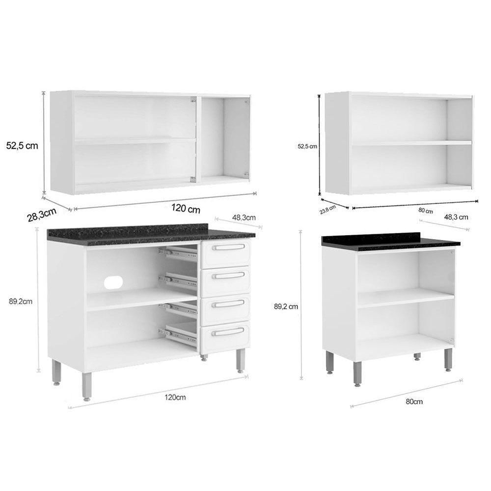 Cozinha Modulada Bertolini Evidence 8 Peças (3 Armários + 3 Balcões + 2 Paneleiros) C8p22 Branco