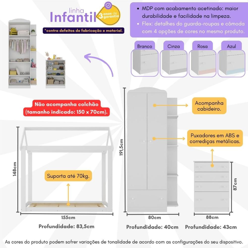 Quarto Infantil com Cama Montessoriana João e Maria Multimóveis MX4265 Branco