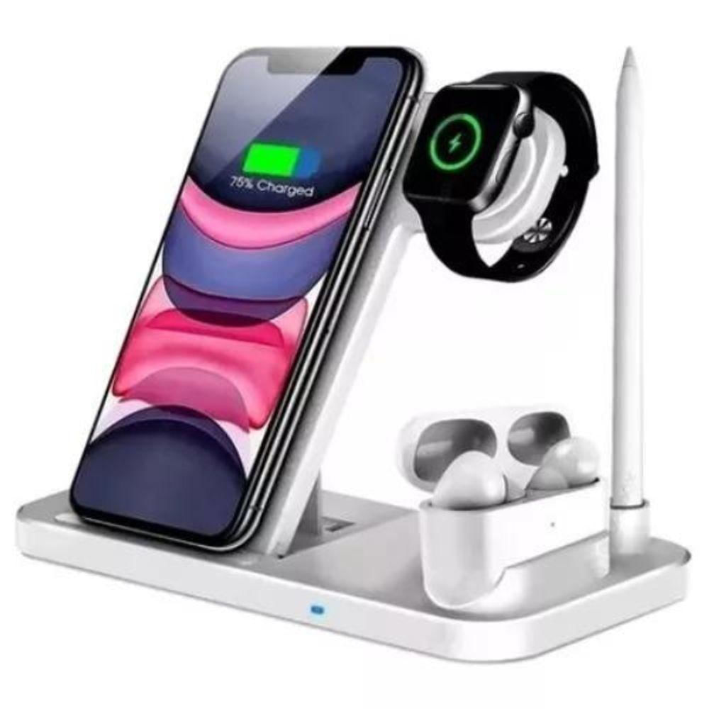 Suporte De Carregador Sem Fio 4 Em 1 Para Iphone, Apple Watch, Airpods Dobrável E Prático