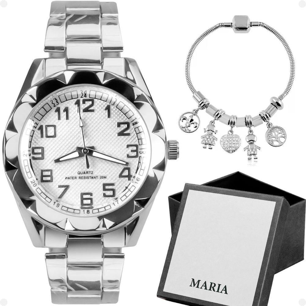 Relogio Feminino Prova Dagua Prata Aço + Caixa + Pulseira Casual Resistente Social Presente Original