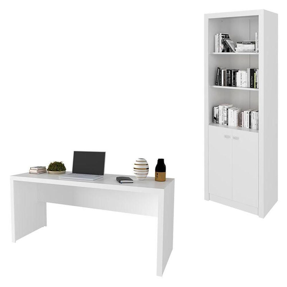 Mesa Para Escritório Me4109 E Armário Alto Me4110 Branco - Tecnomobili