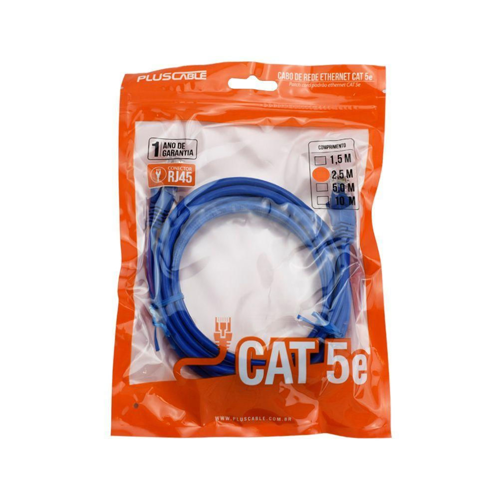 Patch Cord Pluscable Cat5epc-ethu25bl Cabo De Rede 2,5m Azul