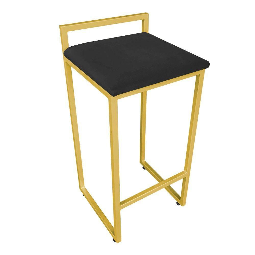 Banqueta Alta Lavínia Suede Base Dourado Preto