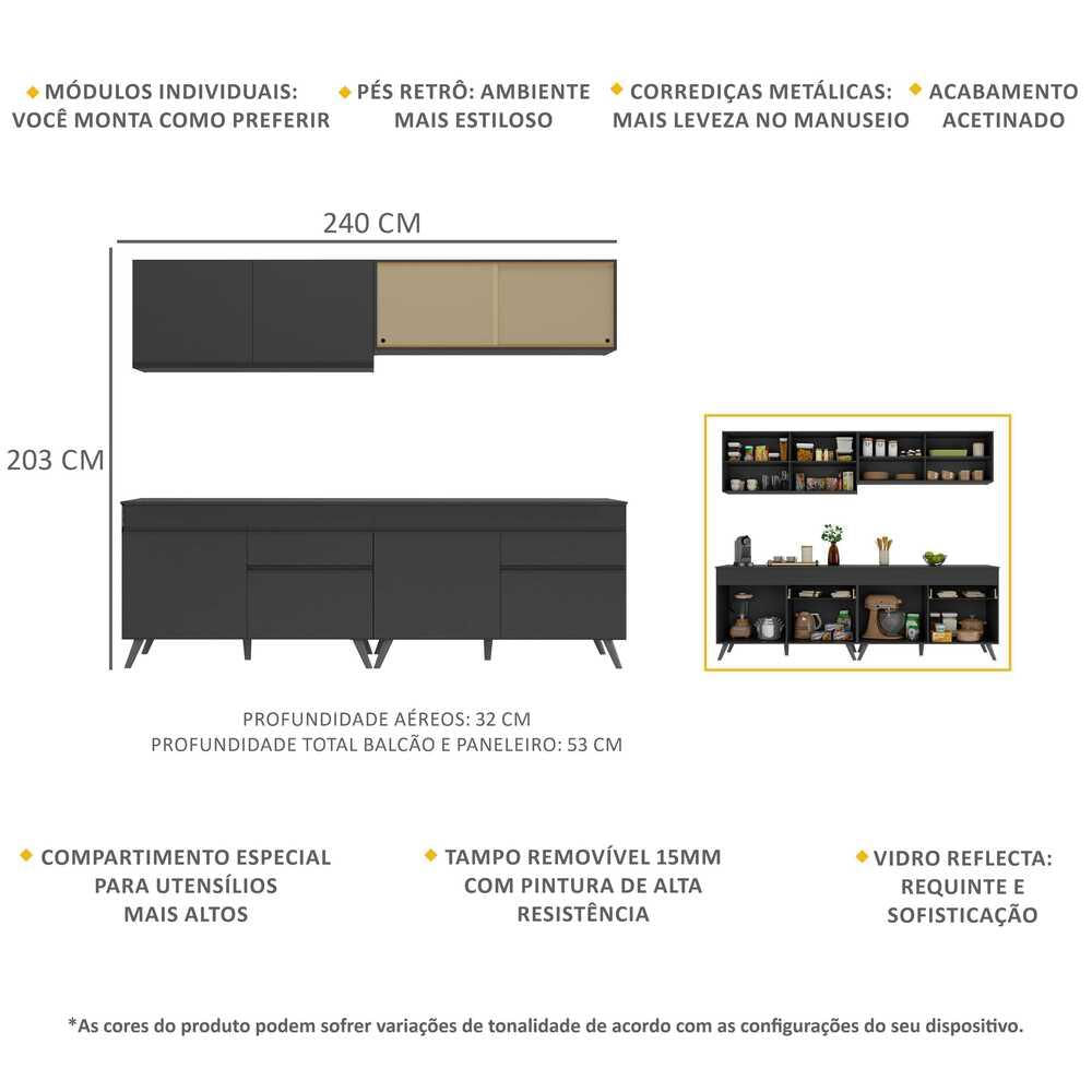 Armário de Cozinha Compacta 4 peças MP3696.895 Veneza Multimóveis Preto