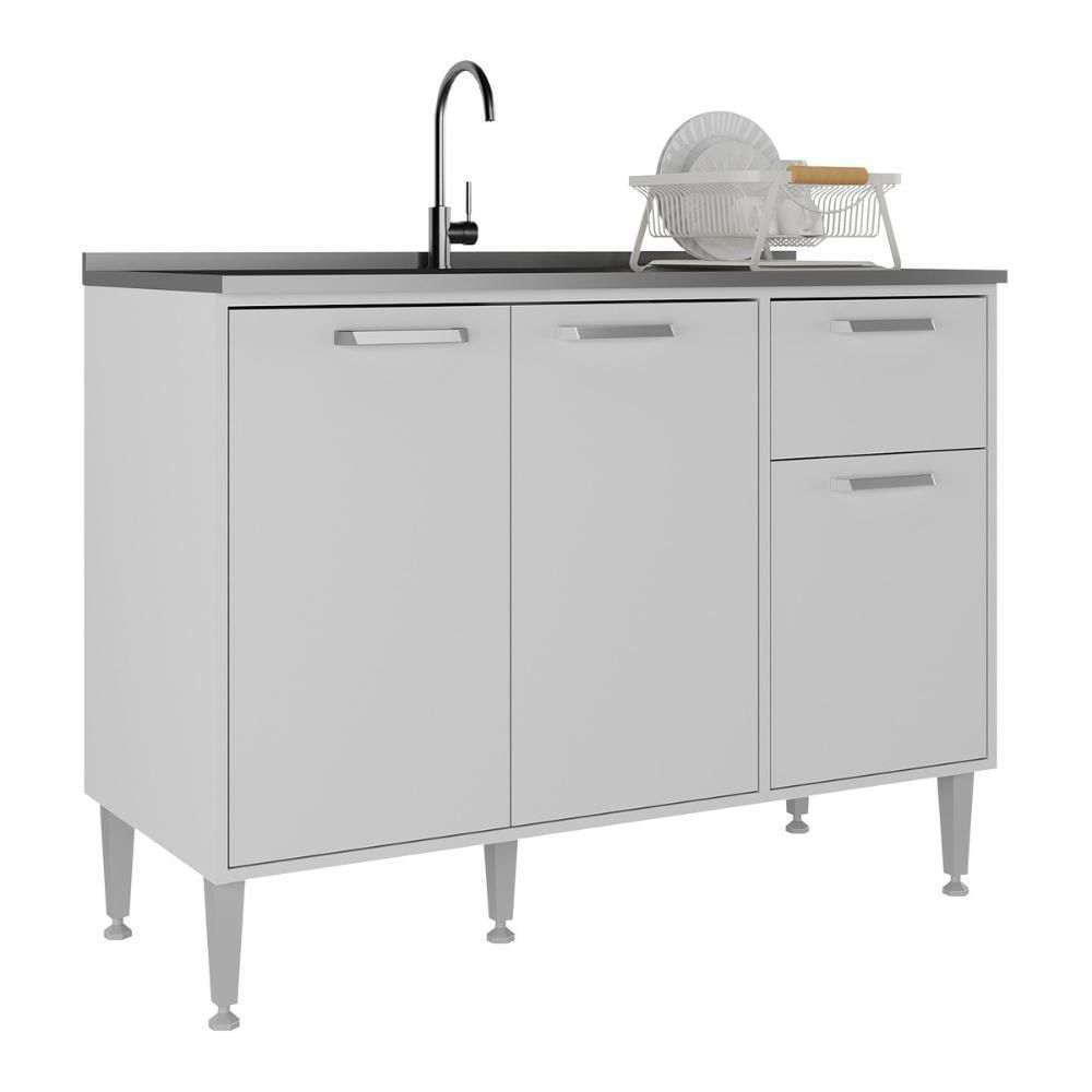 Balcão De Cozinha Gabinete Pia 105cm 3 Portas 1 Gaveta Xangai Multimóveis Mp2246 Branco Branco