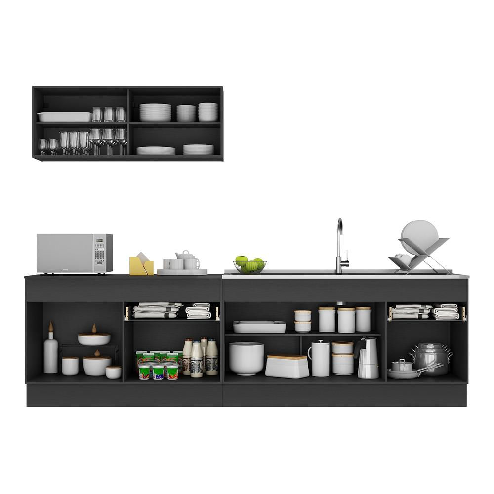 Armário de Cozinha Compacta com Rodapé Veneza Multimóveis MP2112.898 Preto/Branco