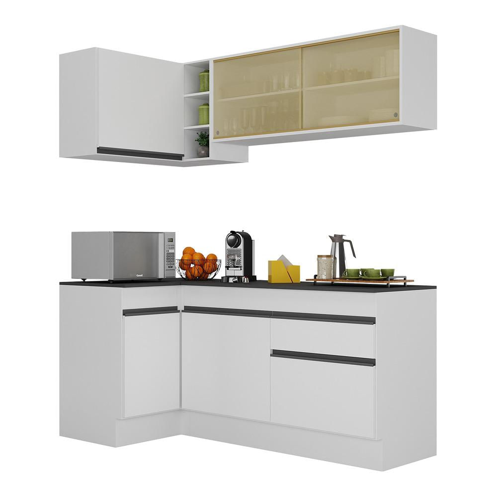 Armário de Cozinha Compacta de Canto com Rodapé Veneza Multimóveis MP2091.964 Branco/Preto