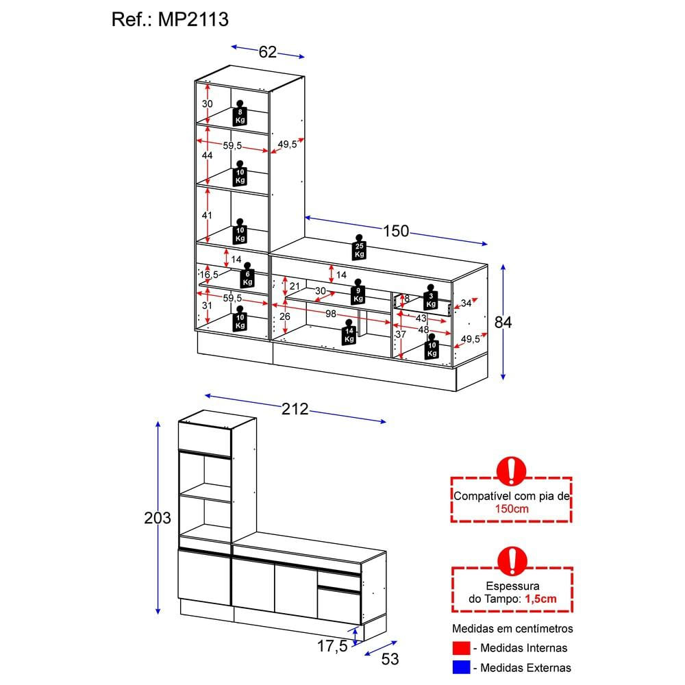 Armário de Cozinha Compacta com Rodapé Veneza Multimóveis MP2113.895 Preto